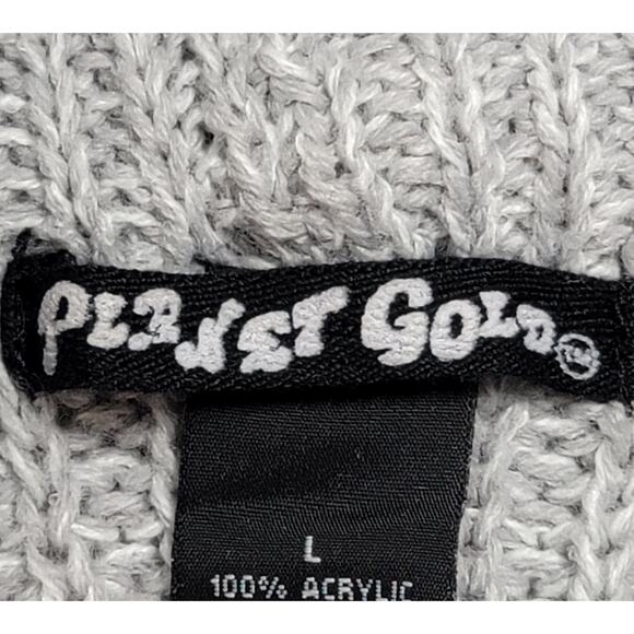 Planet Gold Gray Waffle Knit Drawstring Cowl Neck Sweater Large Lightweight Soft - Picture 4 of 5